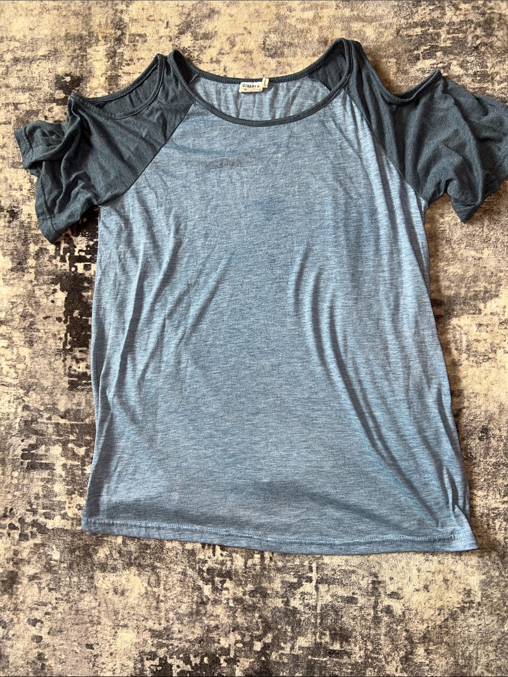 Light Blue Cold-Shoulder Raglan Tee with Dark Slate Sleeves